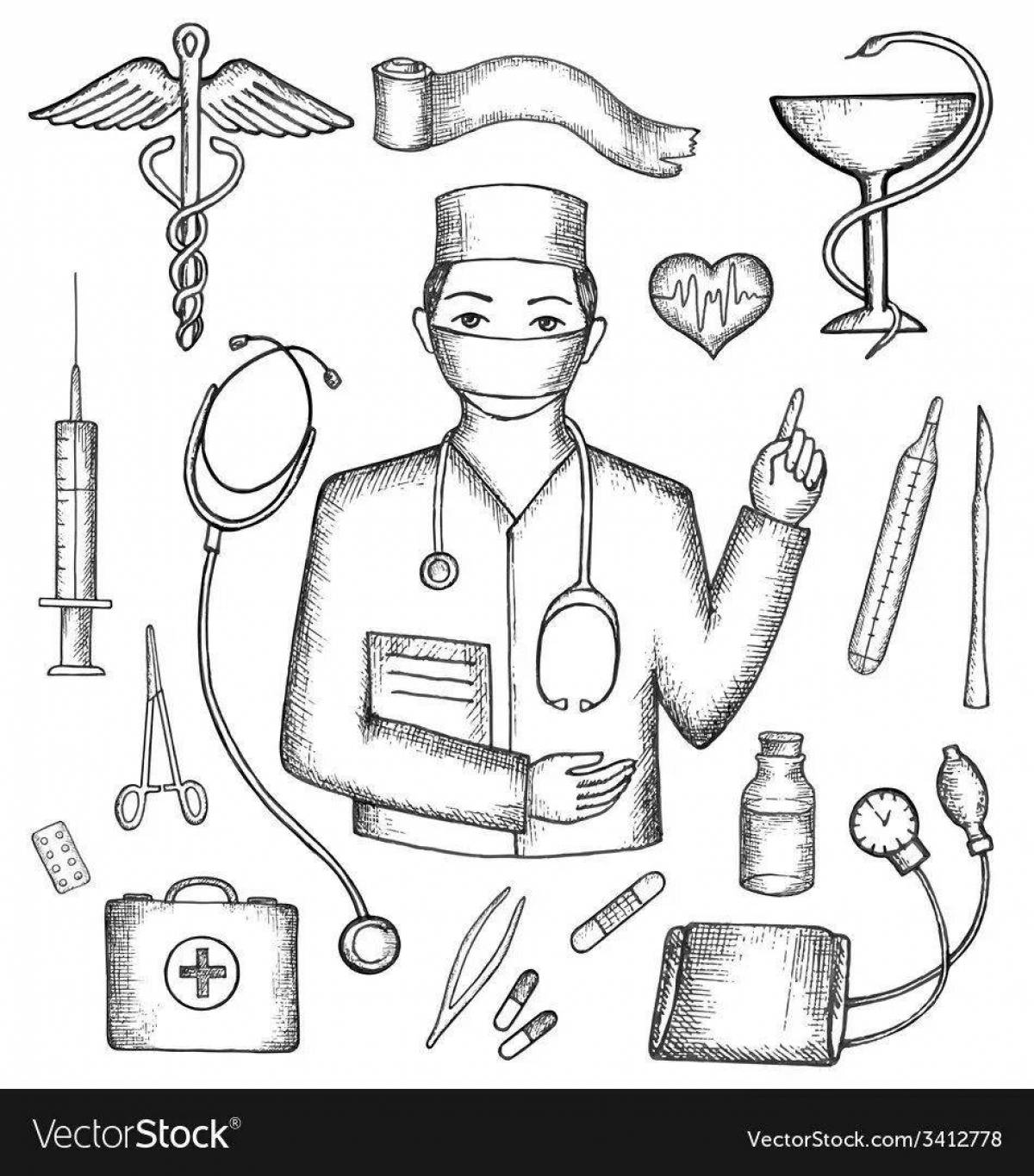Coloring page nice medical instruments