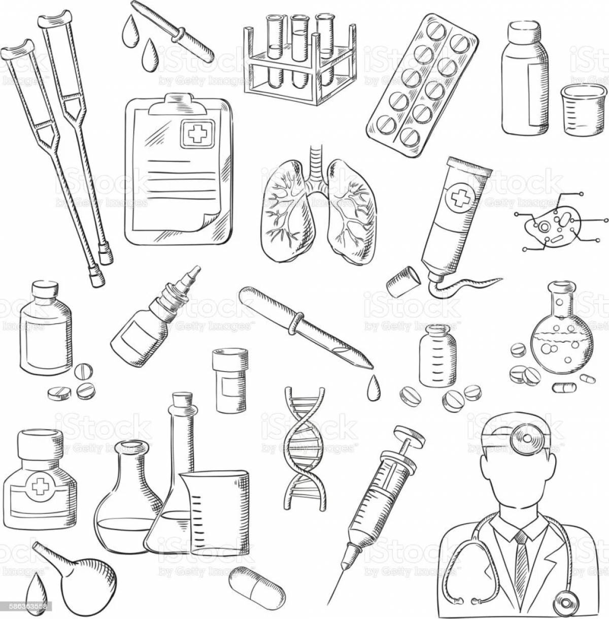 Colouring awesome medical instruments