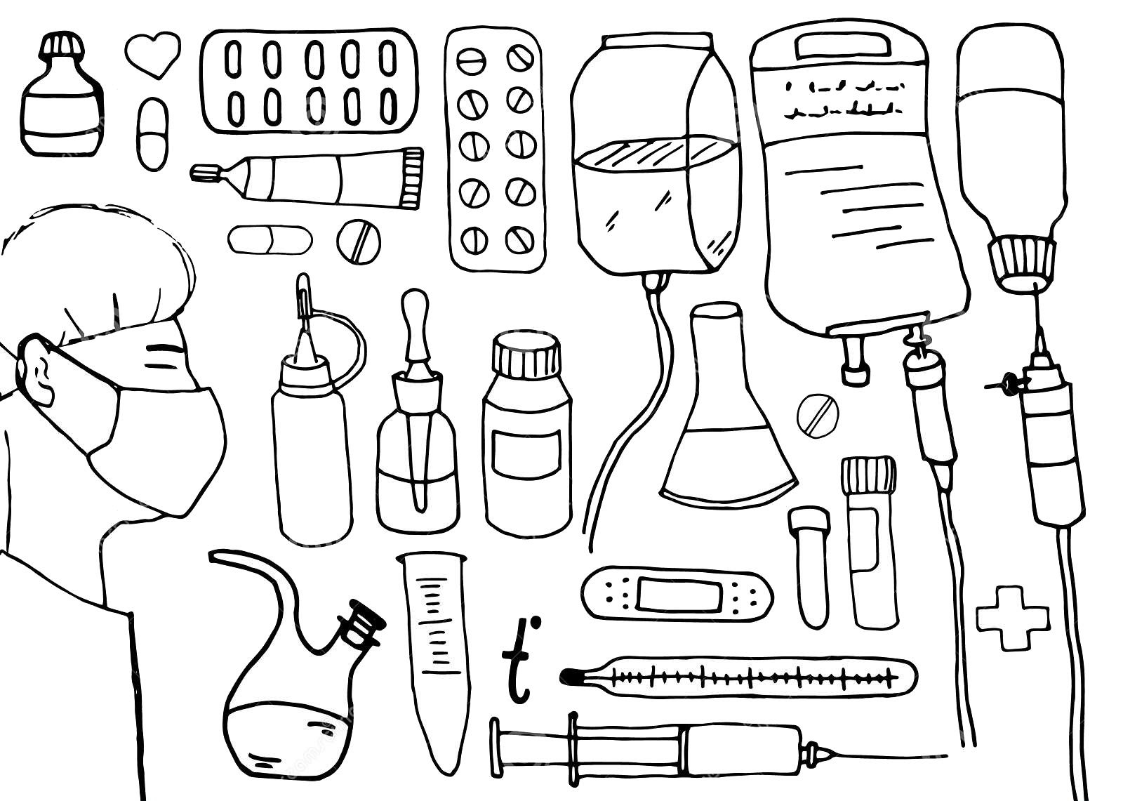 Coloring page unique medical instruments