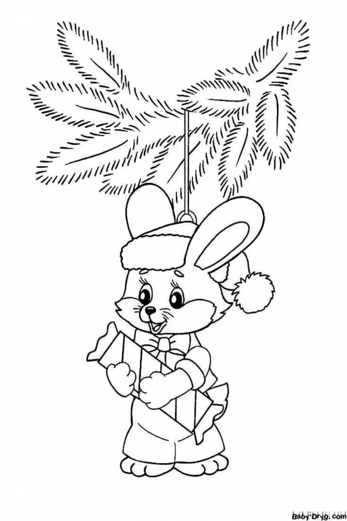 Coloring book cheerful New Year rabbit