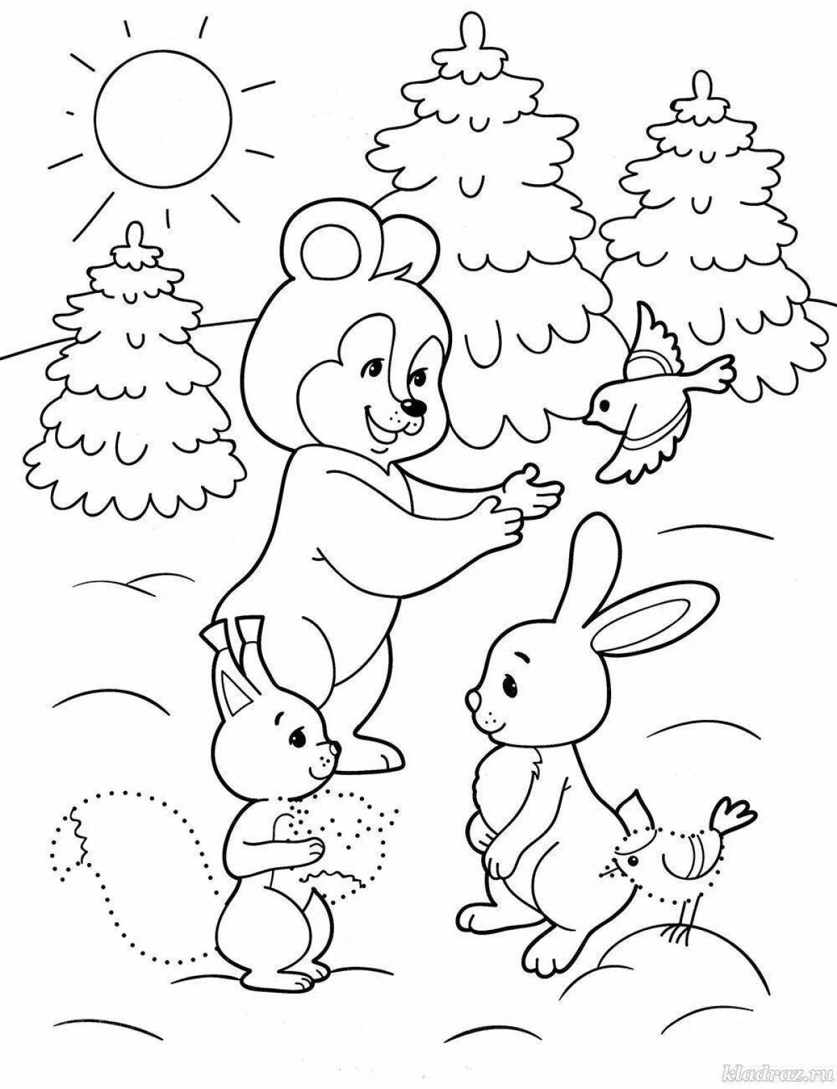 Coloring book glowing Christmas rabbit