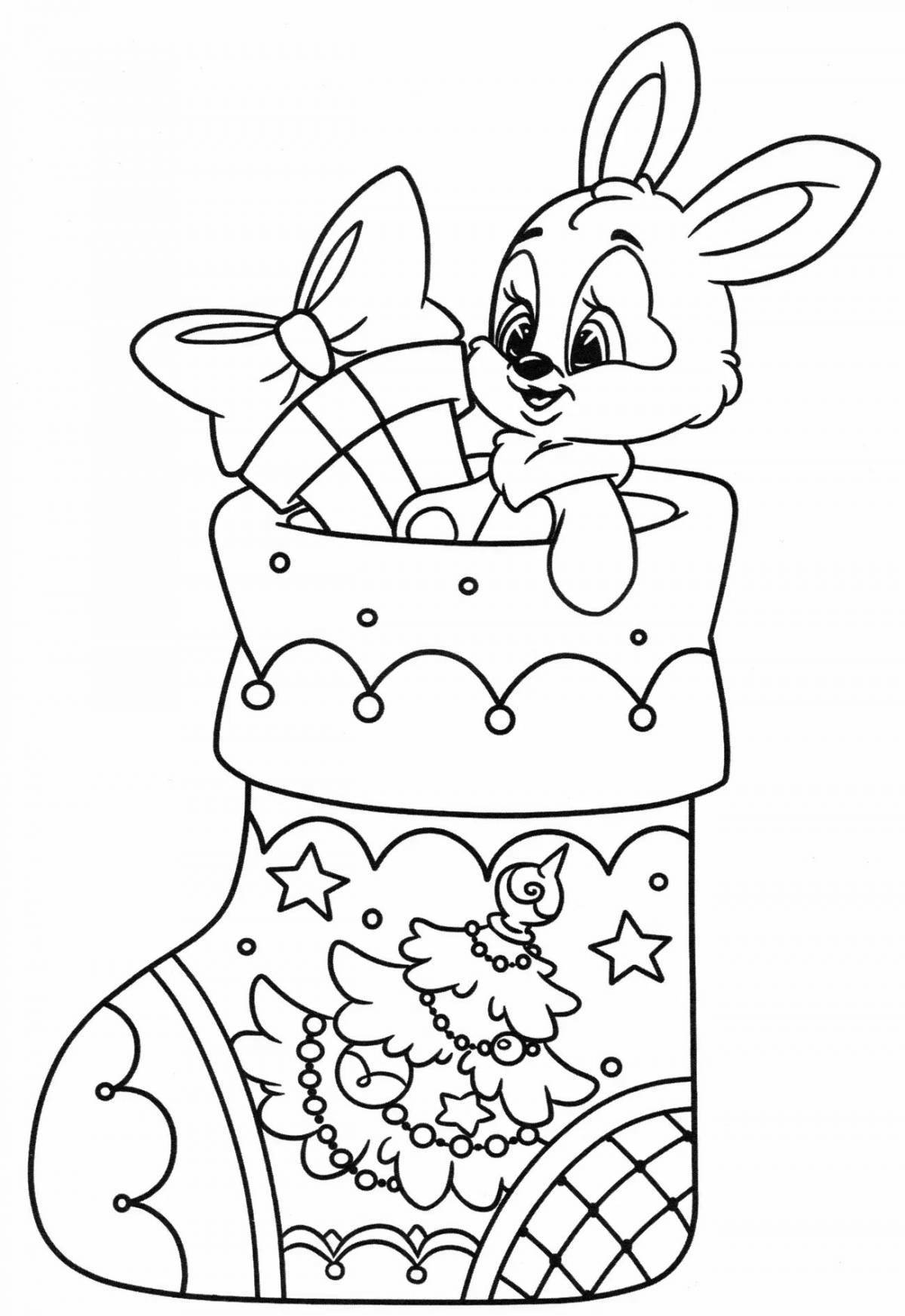 Sparkling Christmas rabbit coloring page