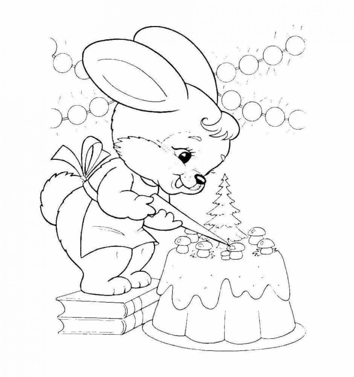 Забавный новогодний кролик раскраски