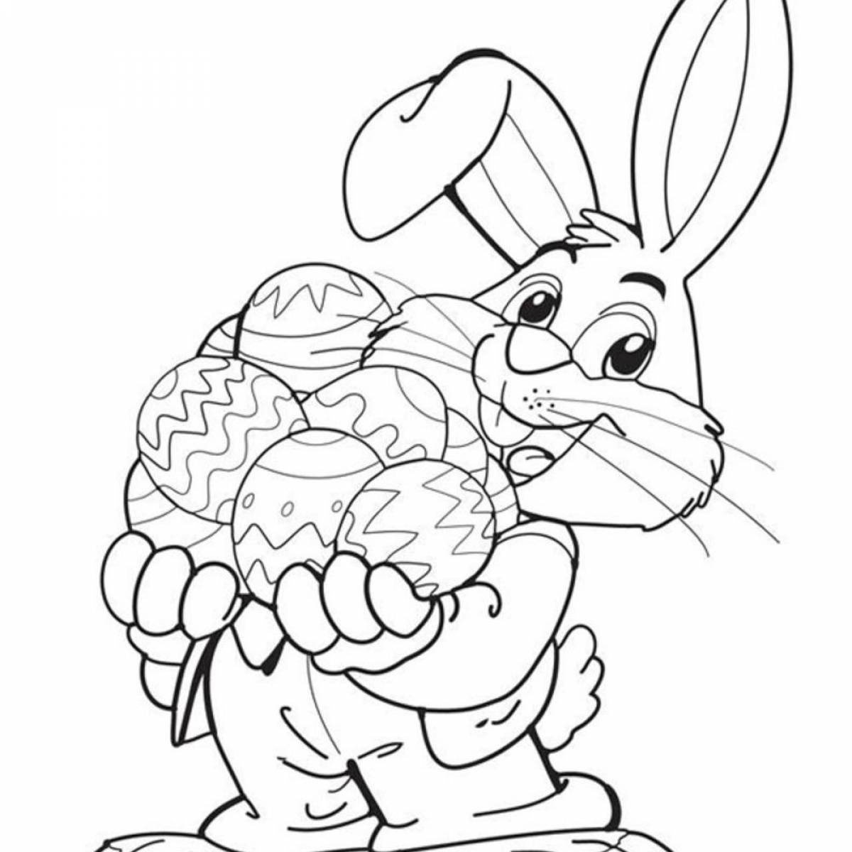 Coloring book fluffy Christmas rabbit