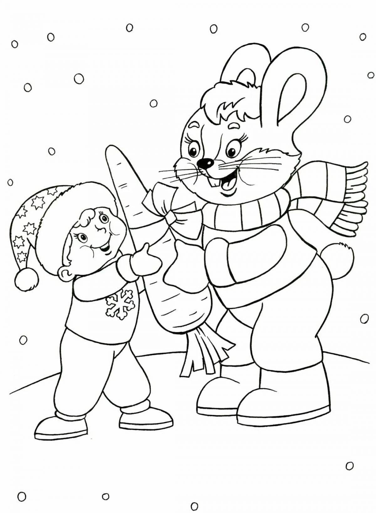 Coloring pages Christmas bunny with crazy colors