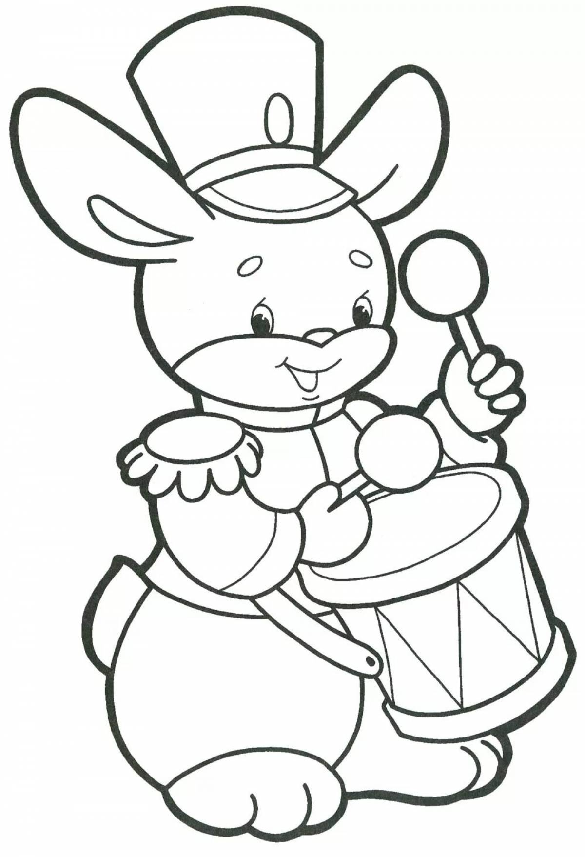 Coloured Christmas rabbit coloring book