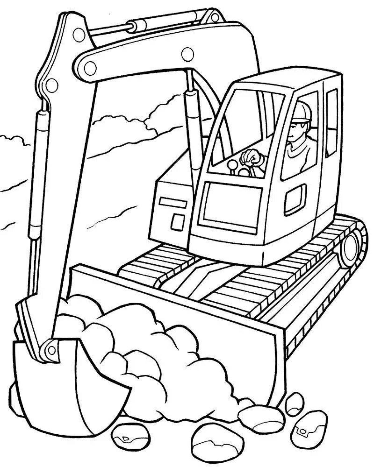 Colorful construction machinery coloring page
