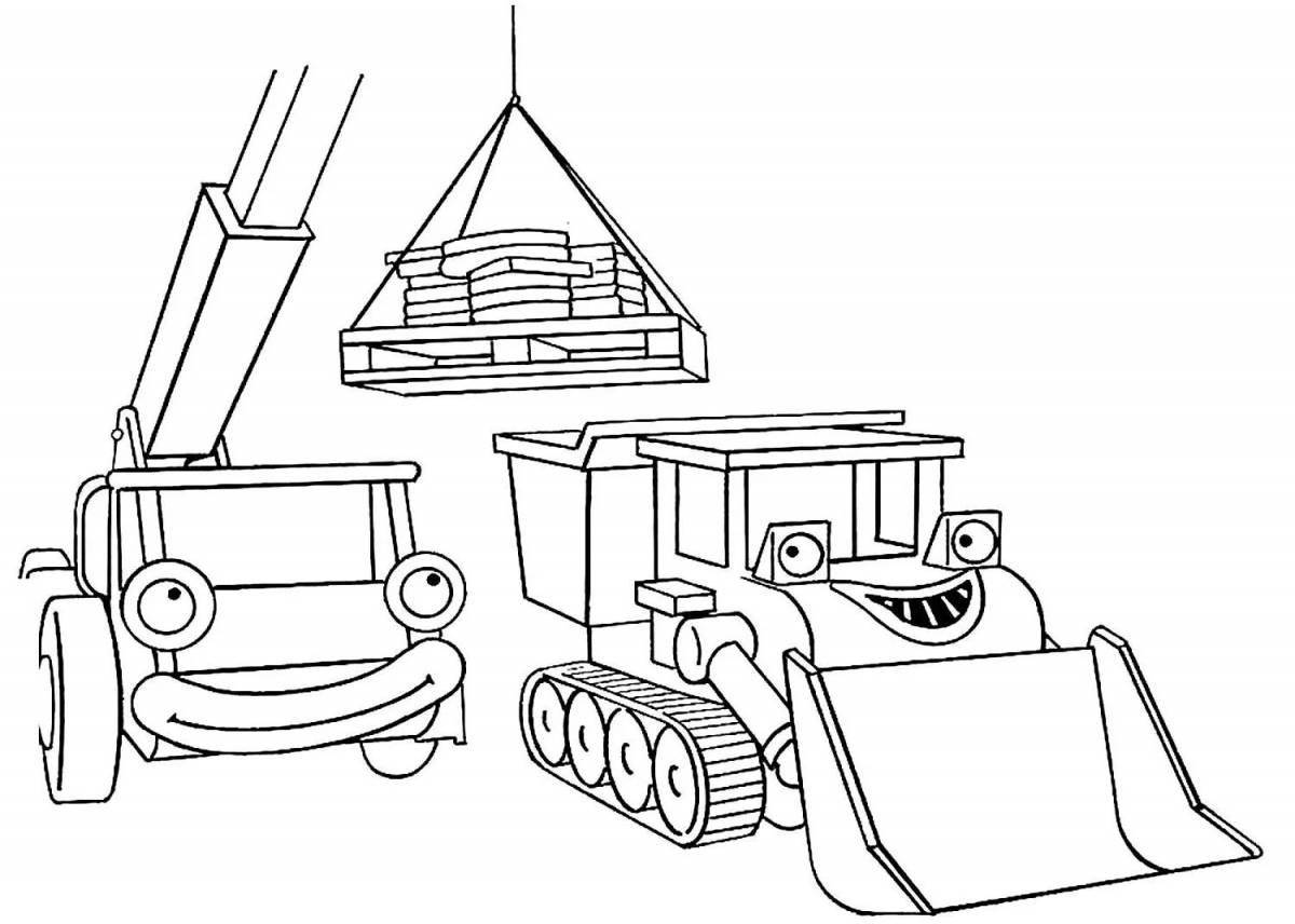 Playful construction vehicle coloring page