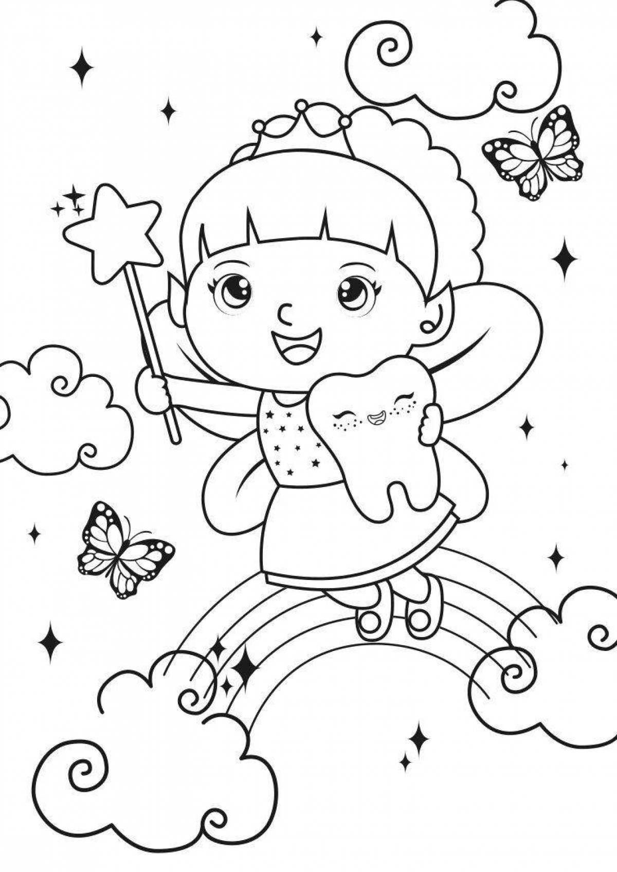 Adorable fairy tooth coloring book for kids