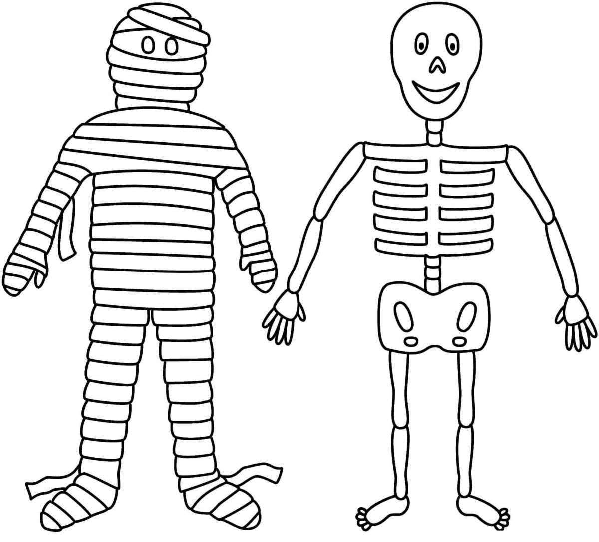 Красочная страница раскраски человеческого скелета для детей
