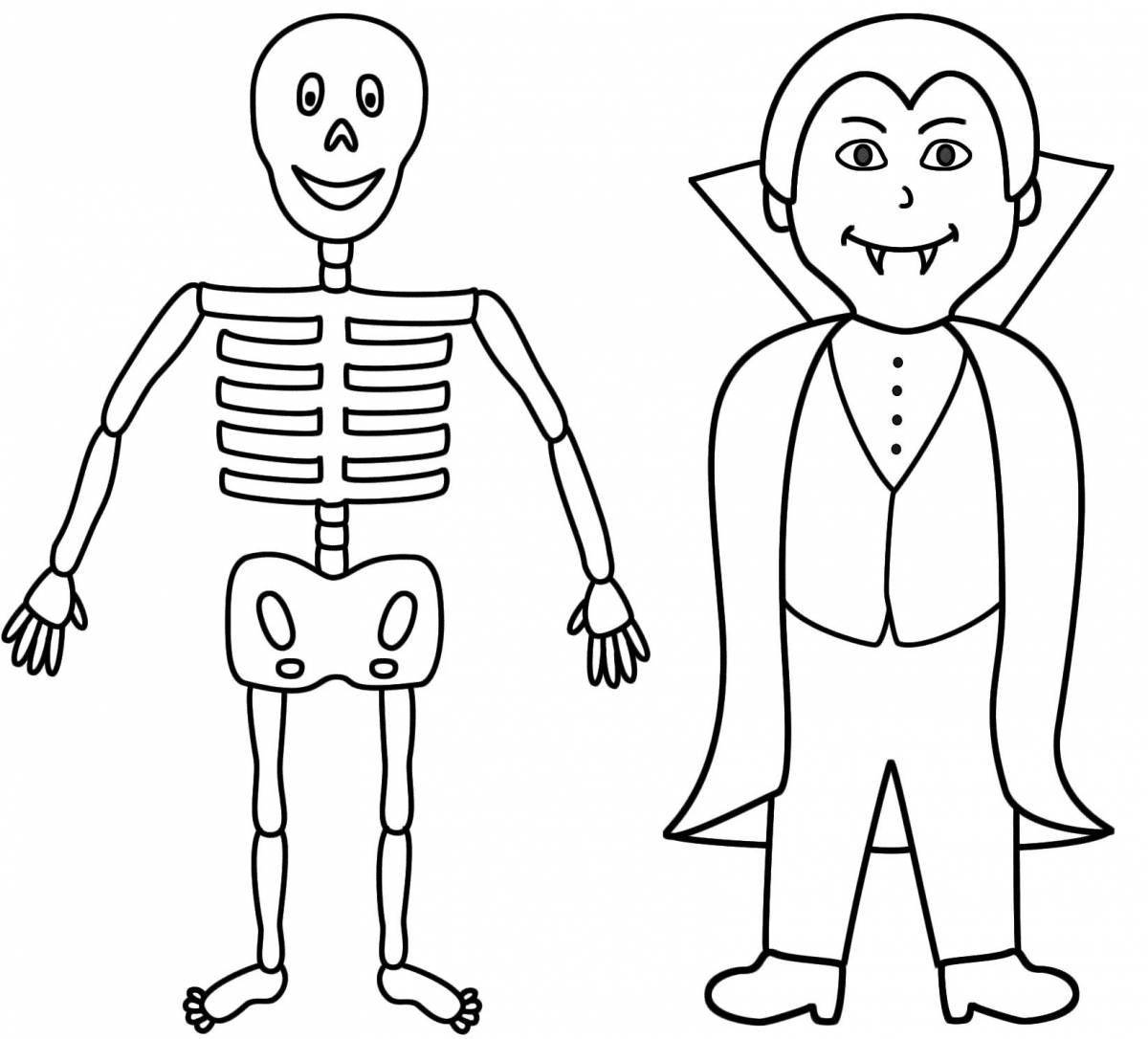 Стимулирующая раскраска человеческого скелета для детей