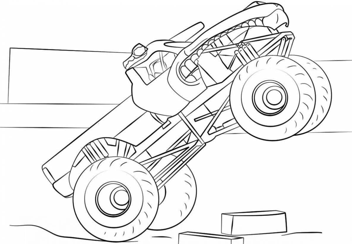 Красочная страница-раскраска monster truck для мальчиков