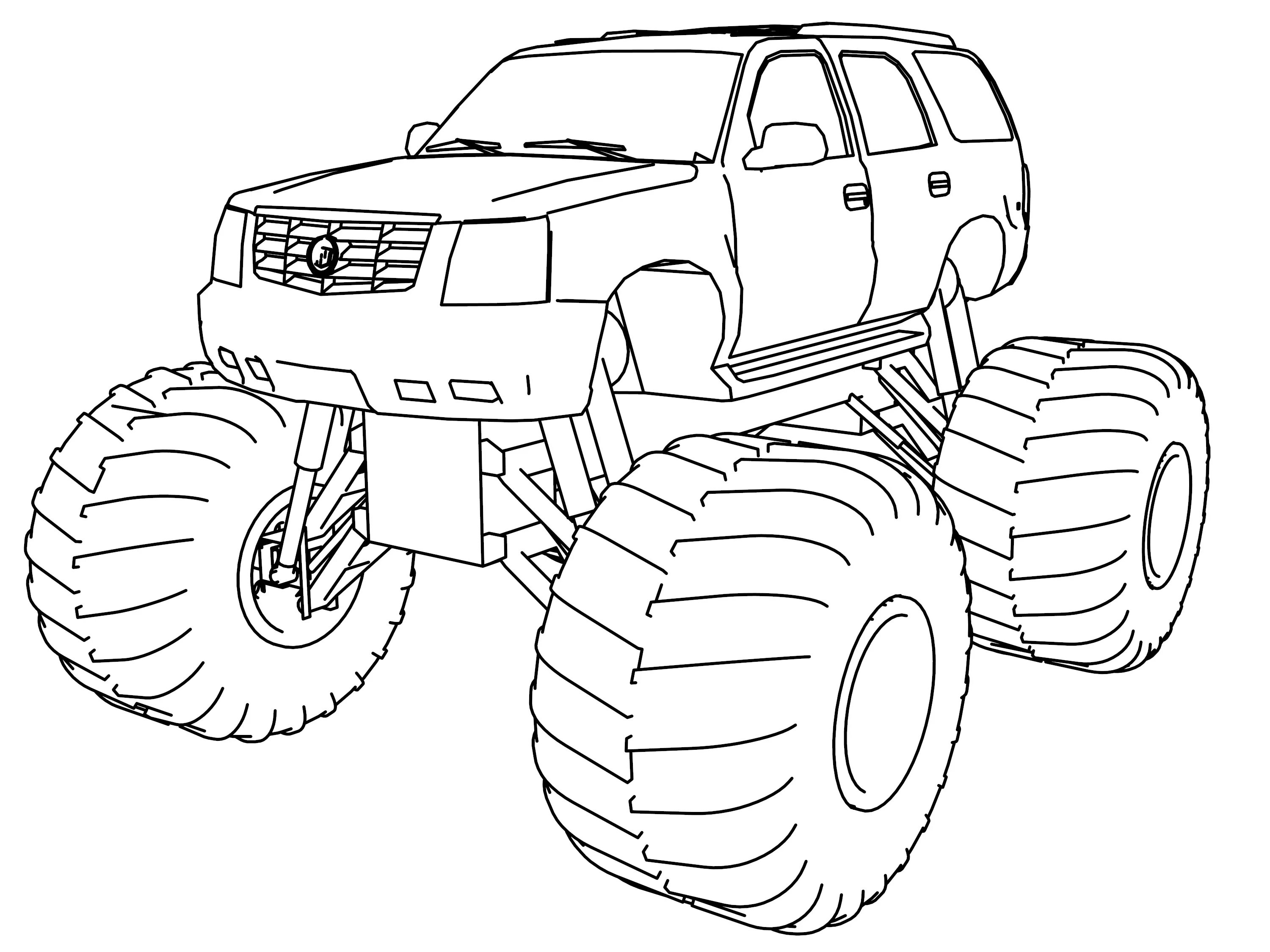 Glowing monster truck coloring page for boys