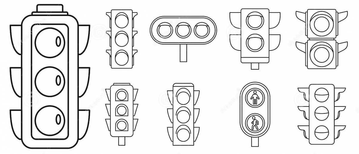 Colorful traffic light coloring page for preschoolers