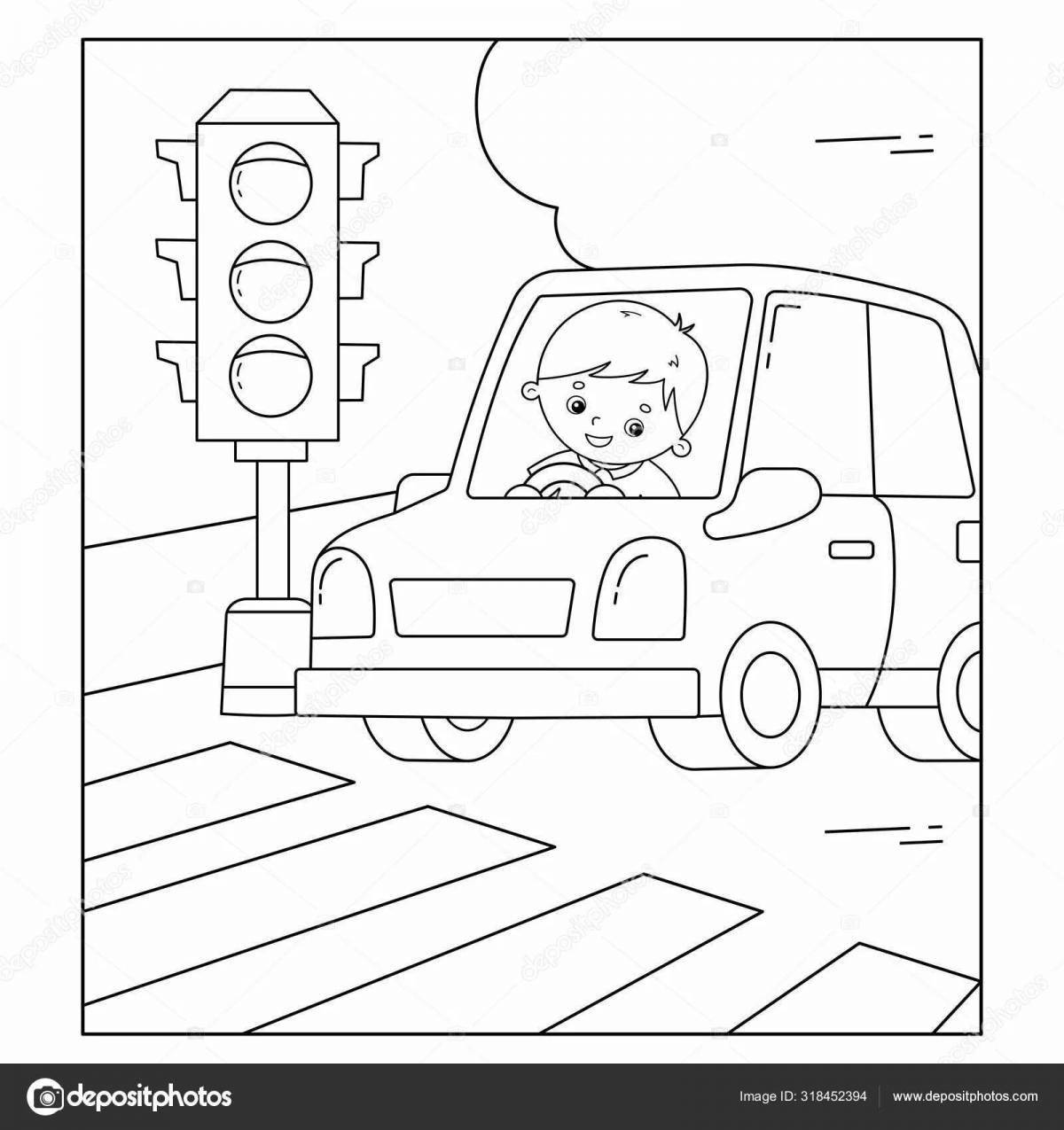 Colorful traffic light coloring book for preschoolers