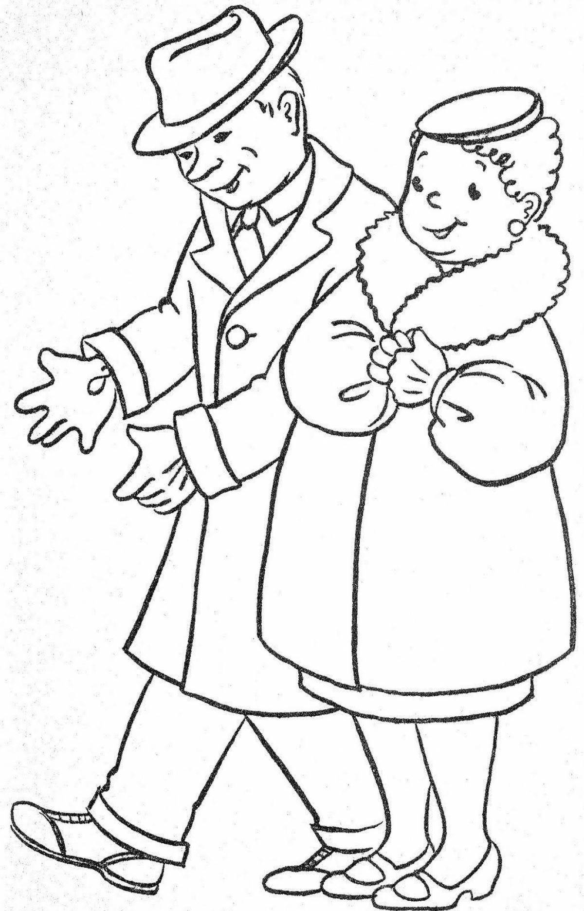 Colorful coloring pages of grandparents for kids