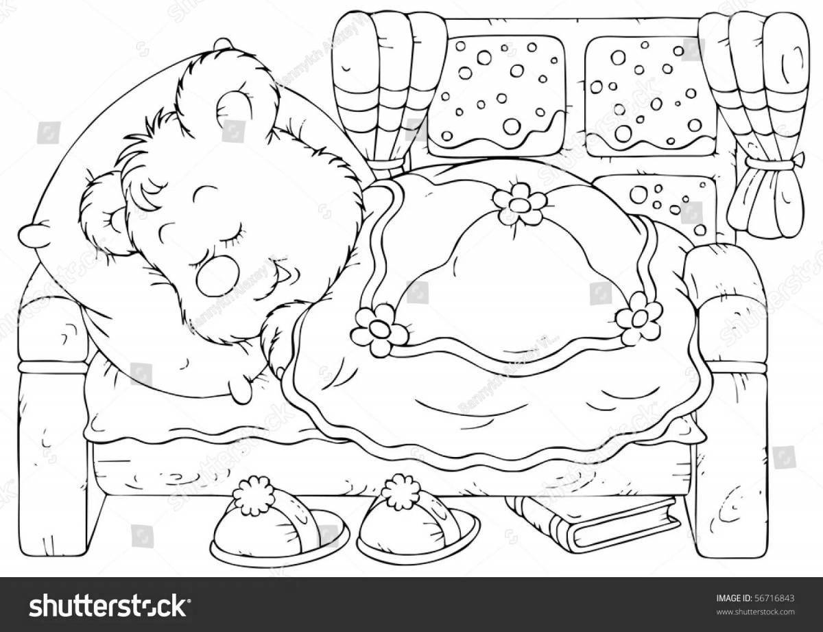 Coloring page cozy teddy bear in the den