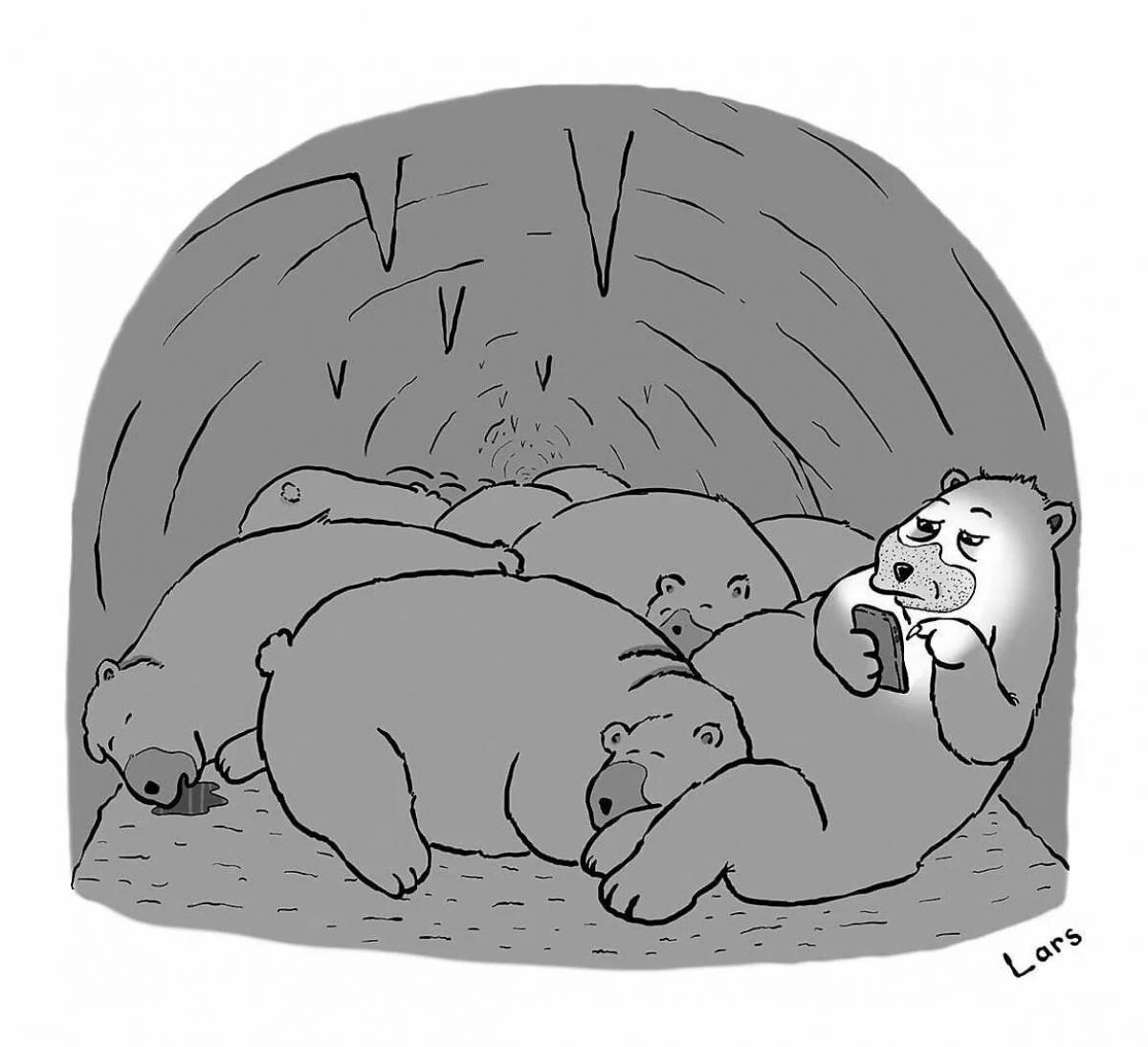 Расслабляющий медведь в берлоге