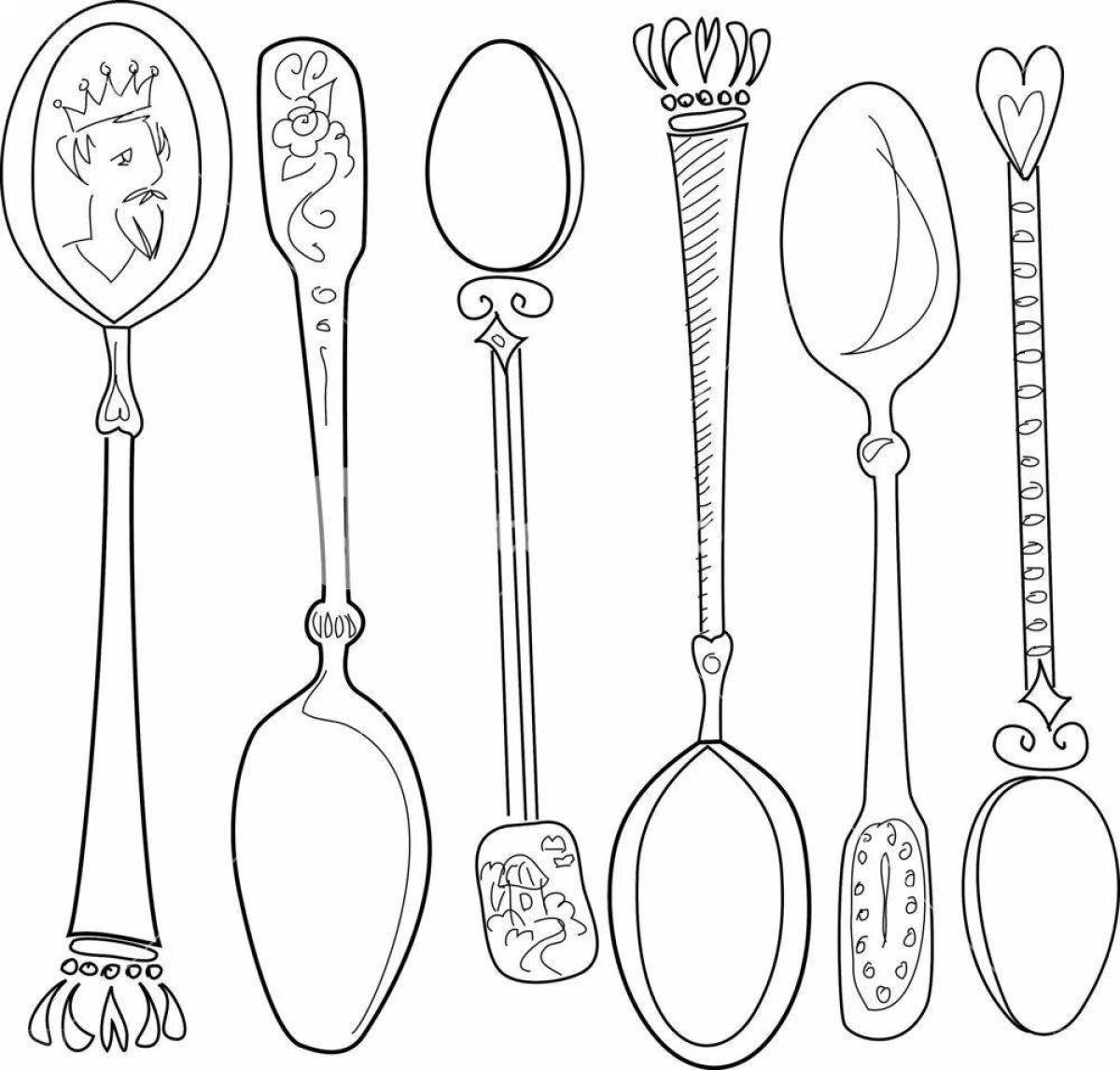 Playful wooden spoon coloring page for kids