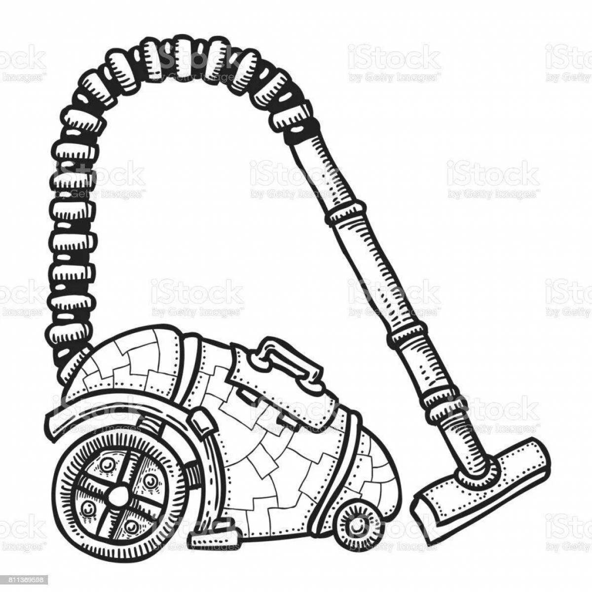 Playful vacuum cleaner coloring page for 5-6 year olds