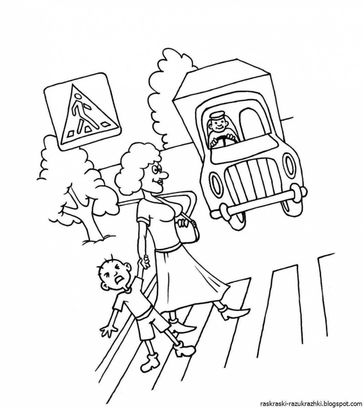A fun road safety coloring page for little ones