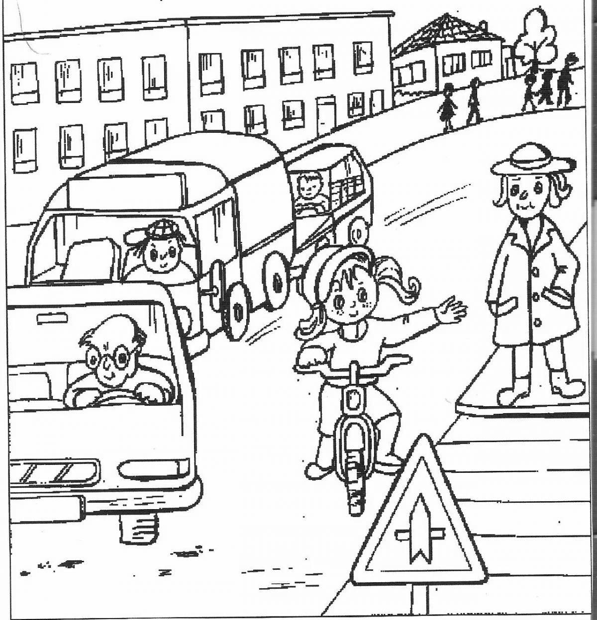 Adorable student traffic safety coloring page