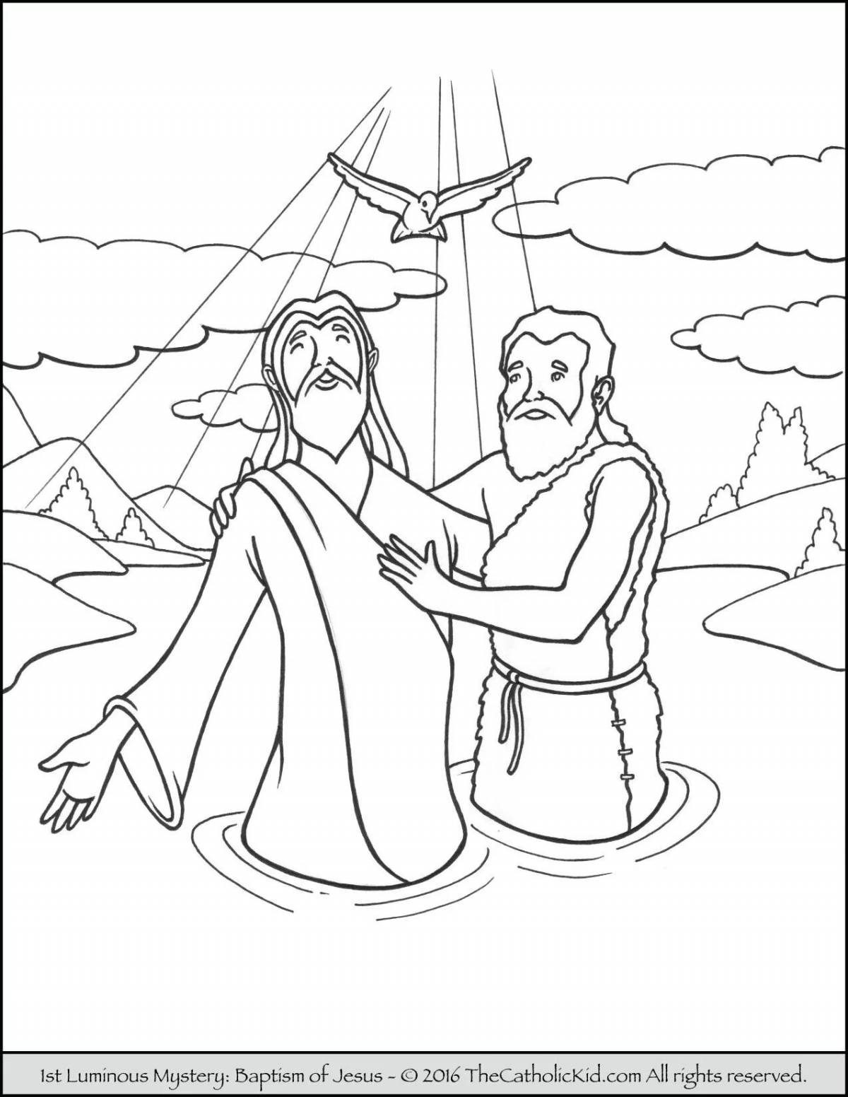 Coloring page baptism of the Lord in shining colors