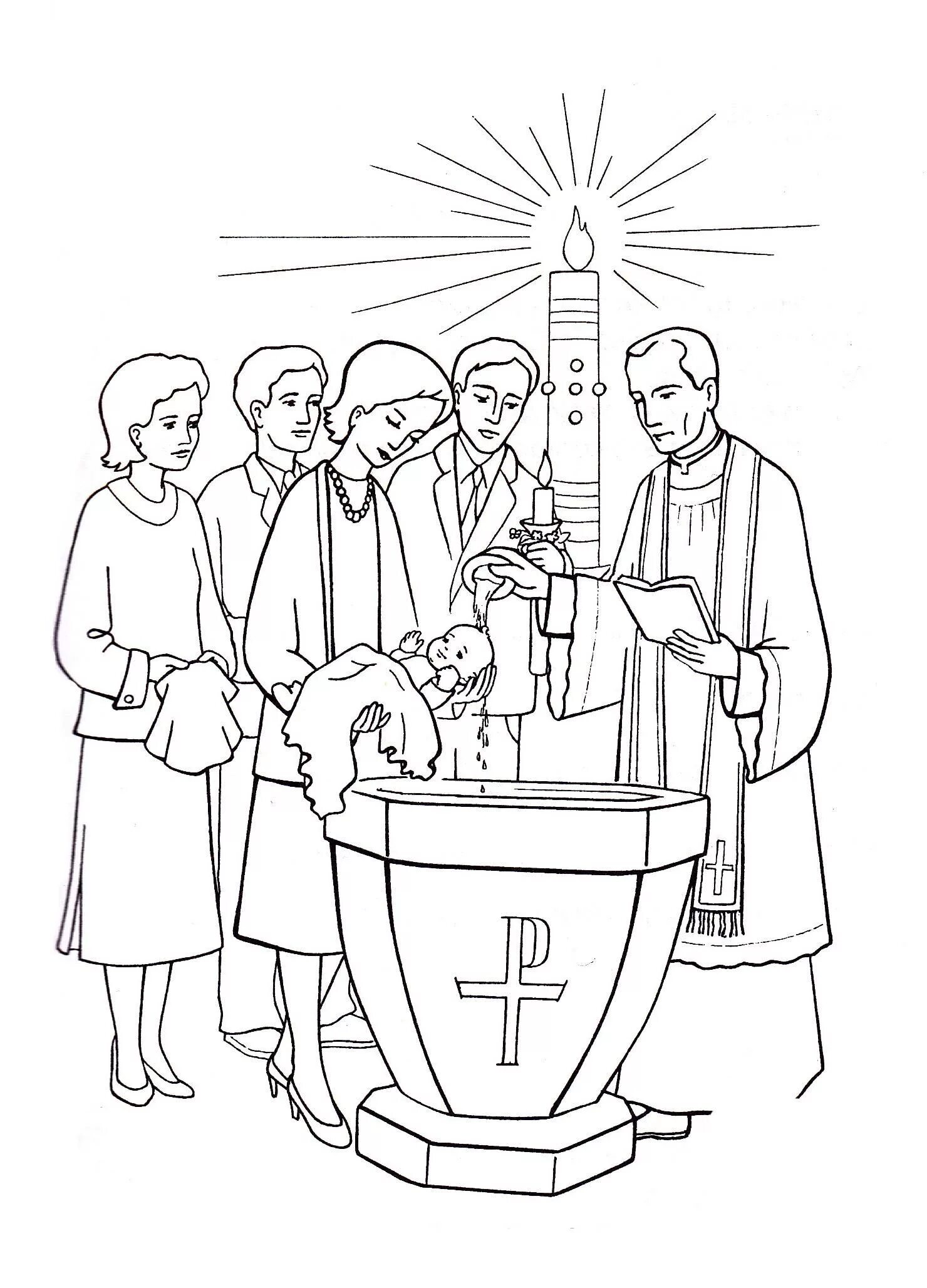 Coloring page of the baptism of the Lord in bright colors