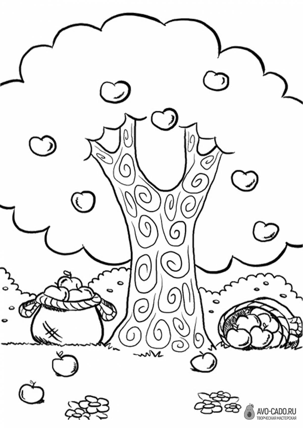Красочное дерево раскраски для детей 2-3 лет