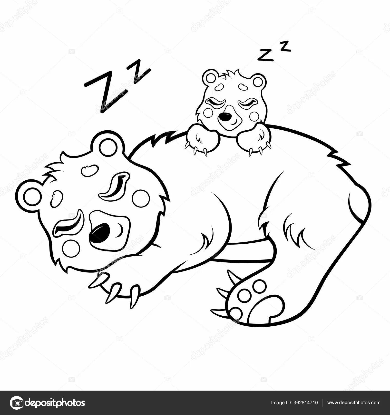 Calm bear in the den coloring page