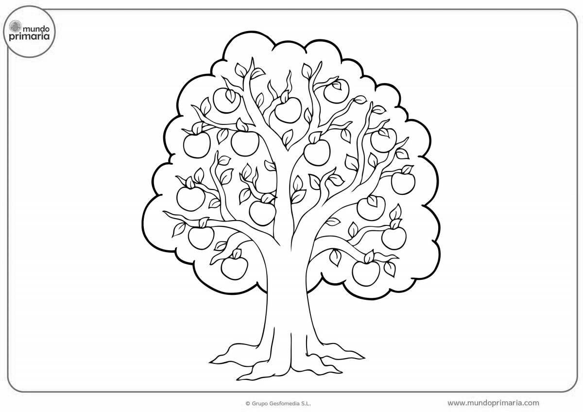 Playful tree coloring page for 3-4 year olds