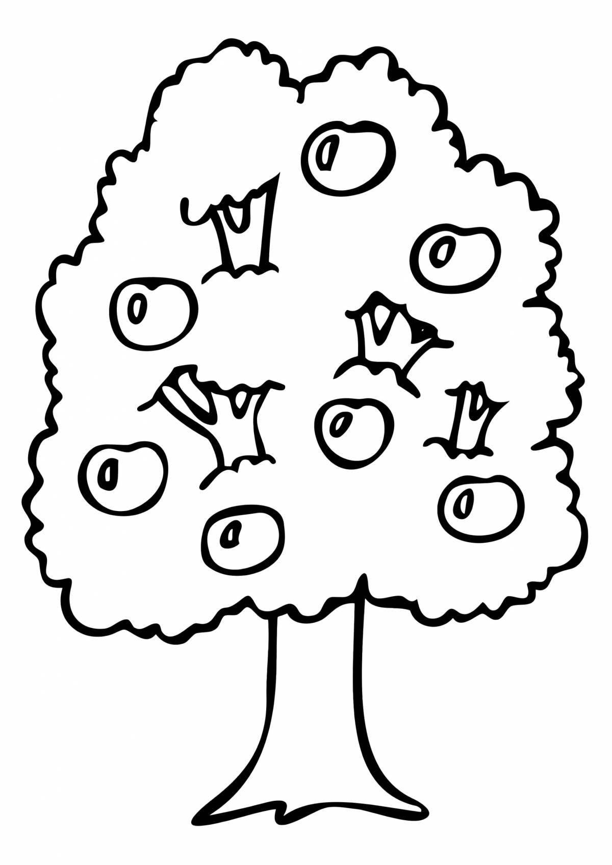 Glittering tree coloring page for 3-4 year olds