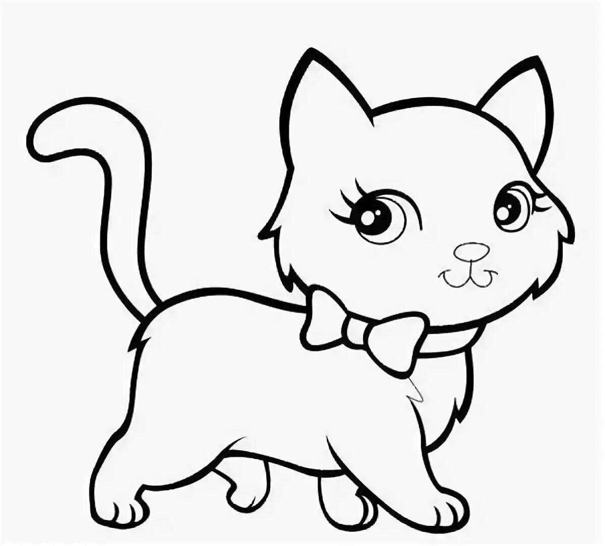 Пушистая раскраска кошка для детей 2-3 лет