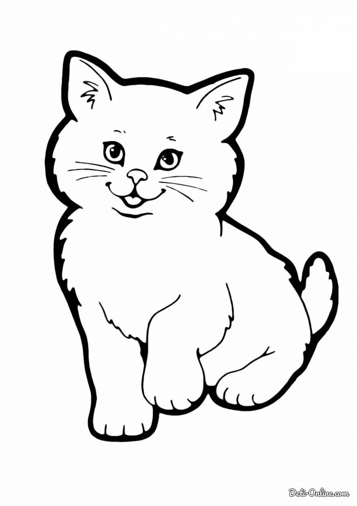 Fluffy coloring cat for children 2-3 years old