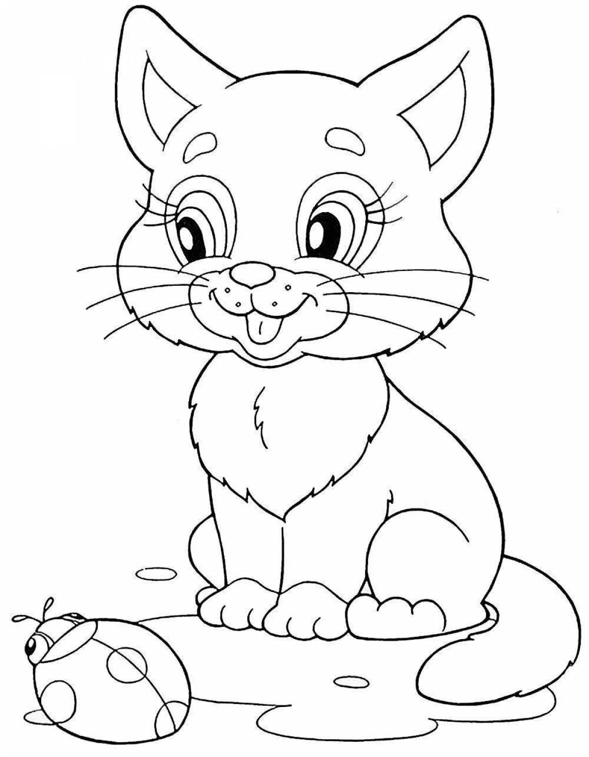 Snuggly coloring page cat for 2-3 year olds