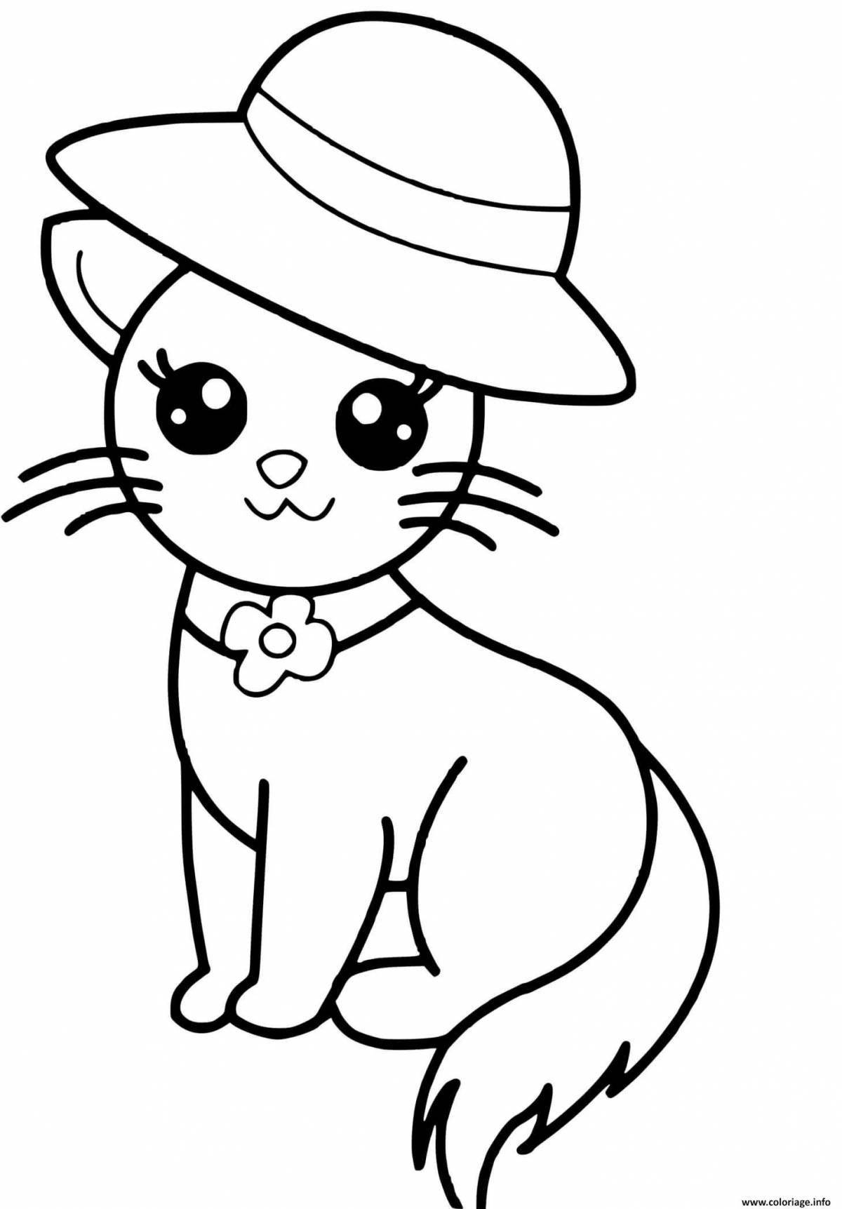 Snuggable coloring page cat for 2-3 year olds