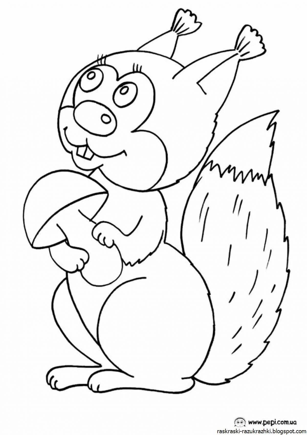 Fun coloring squirrel for children 2-3 years old