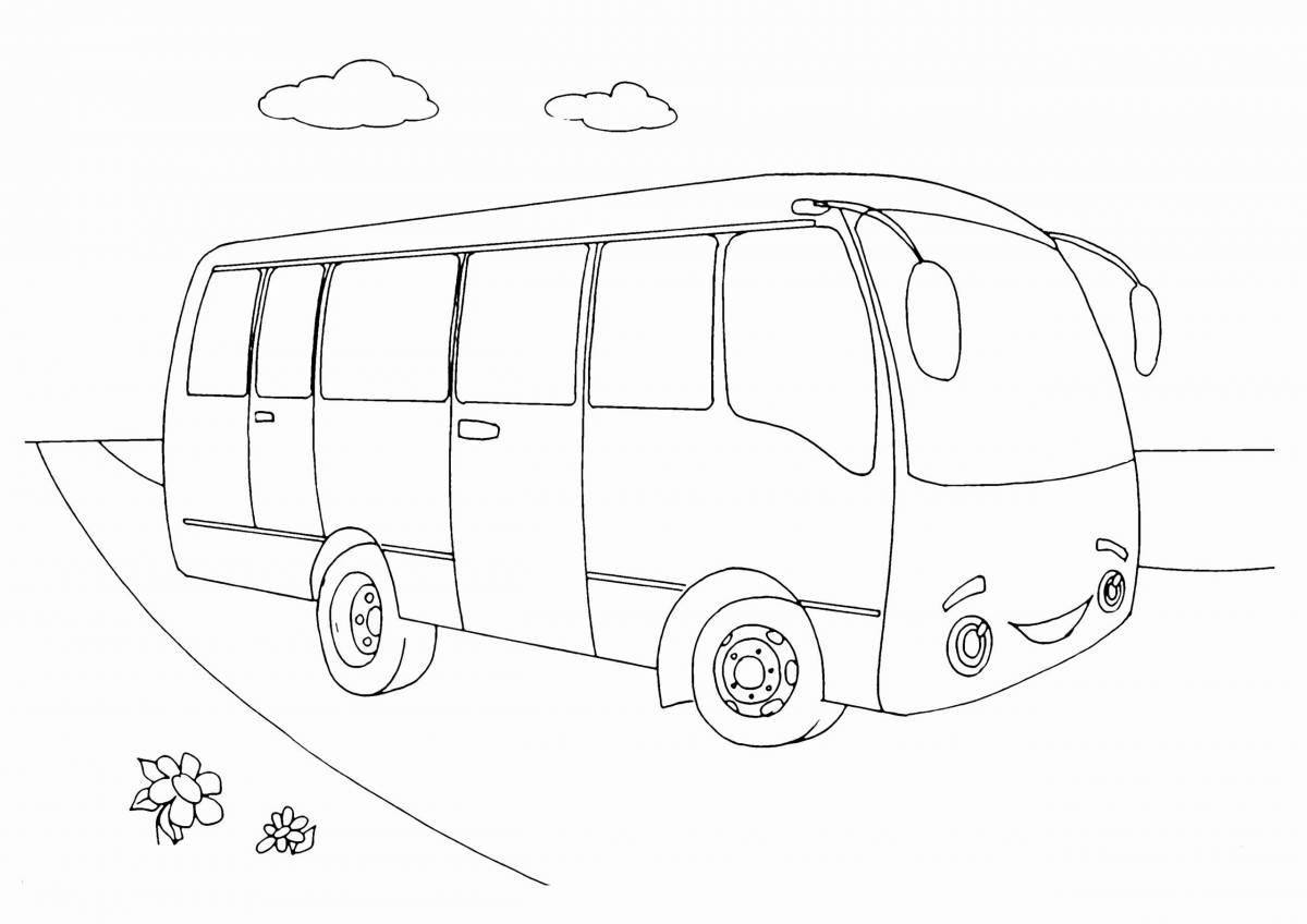 Coloring page happy bus for kids 2-3 years old