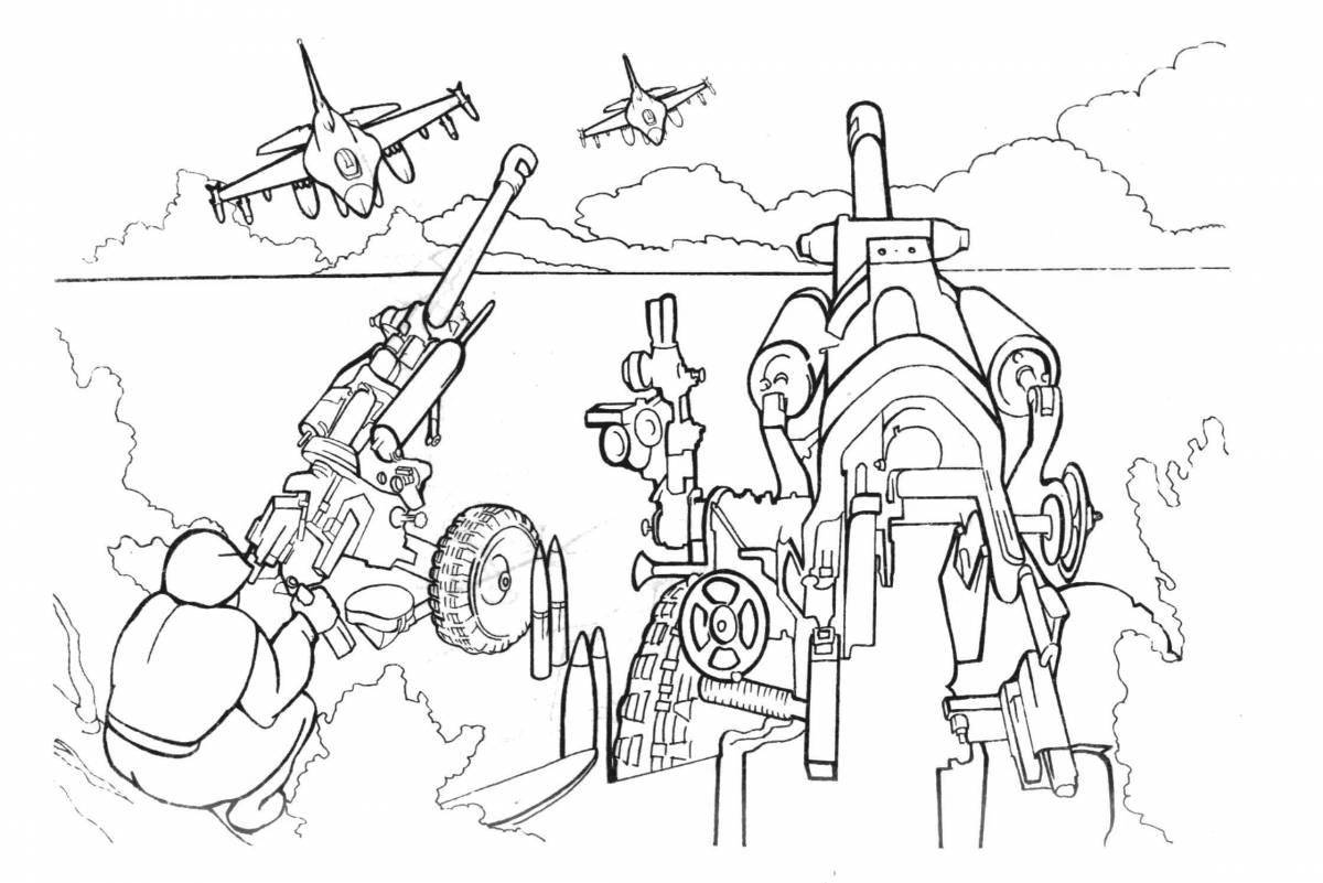 Playful war coloring page for kids