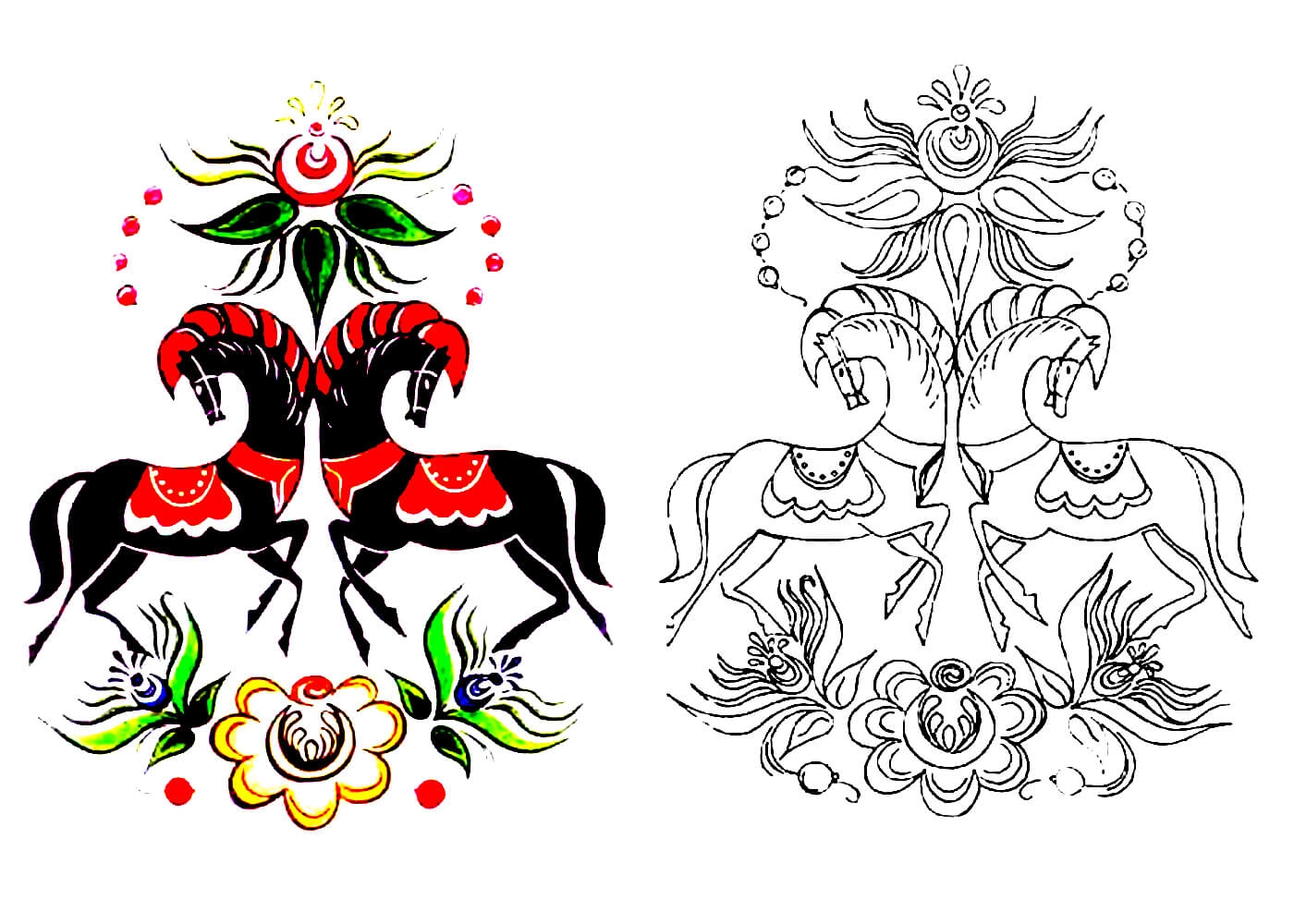 Playful Gorodets painting for children 6-7 years old