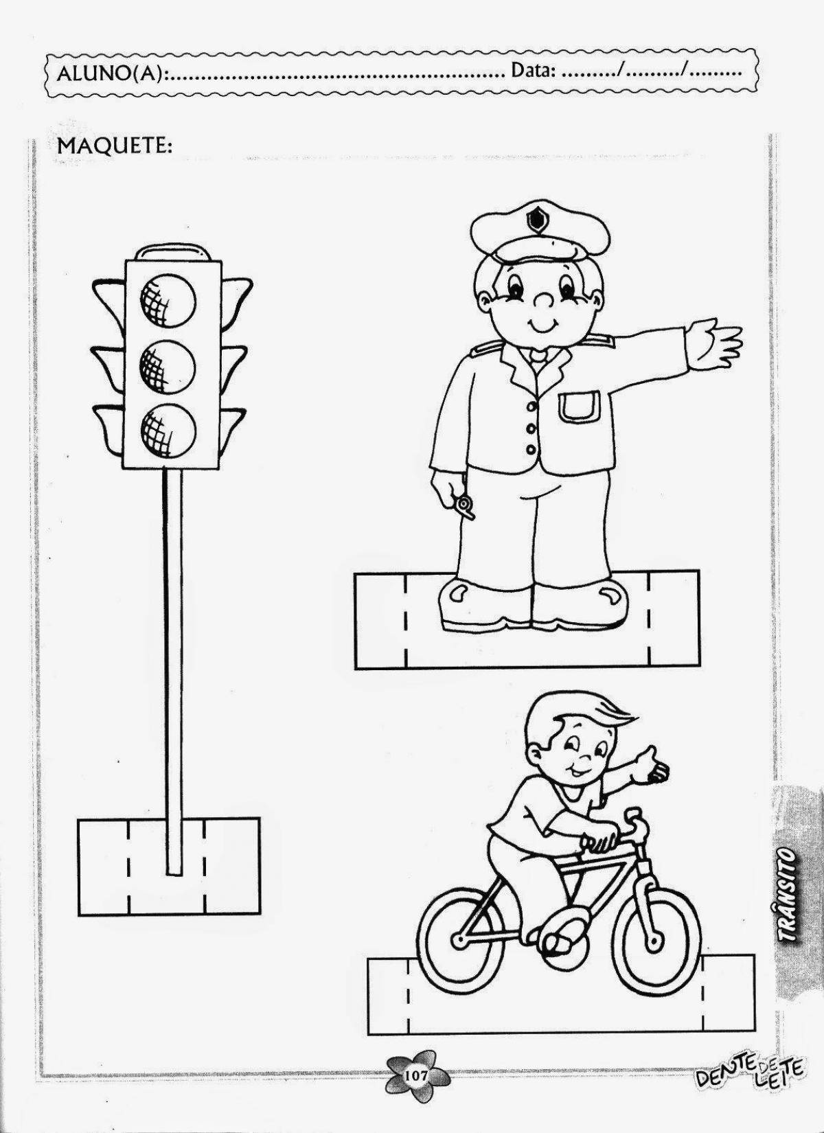 Анимированная страница-раскраска «правила дорожного движения» для малышей