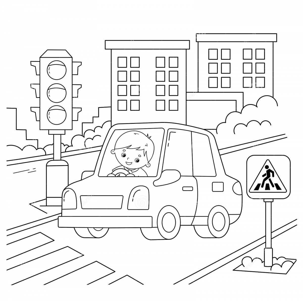 Веселая раскраска «правила дорожного движения» для малышей