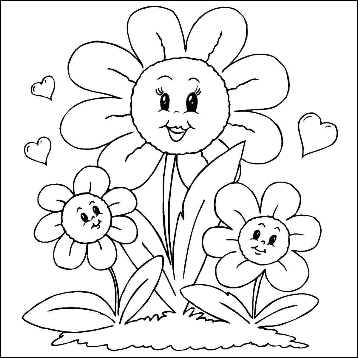 Веселая цветочная раскраска для детей 4-5 лет
