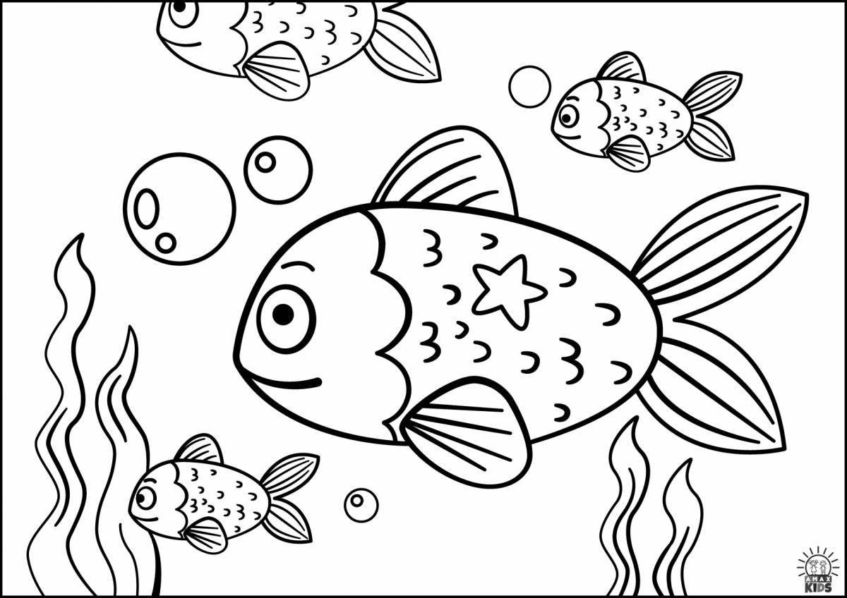 Joyful fish in the aquarium coloring book