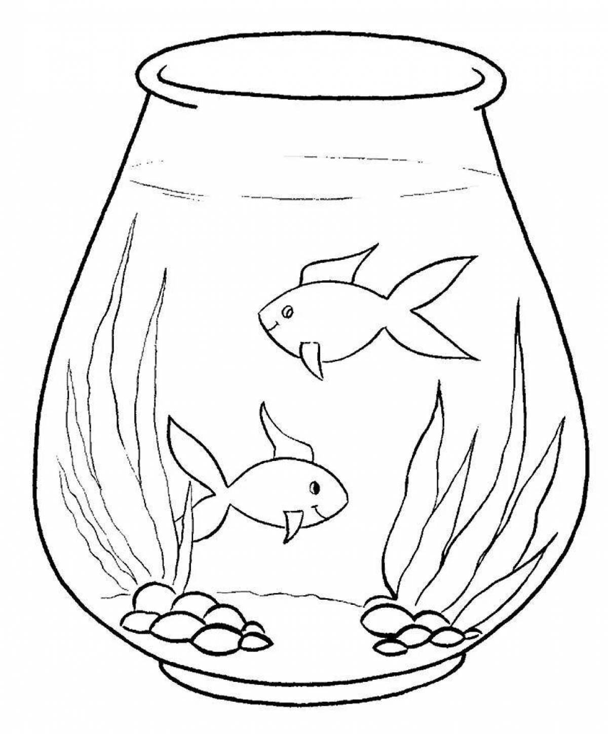 Coloring book playful fish in the aquarium