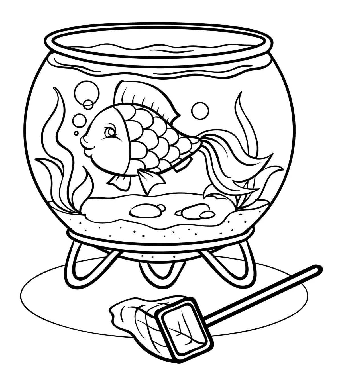Раскраска сказочные рыбки в аквариуме