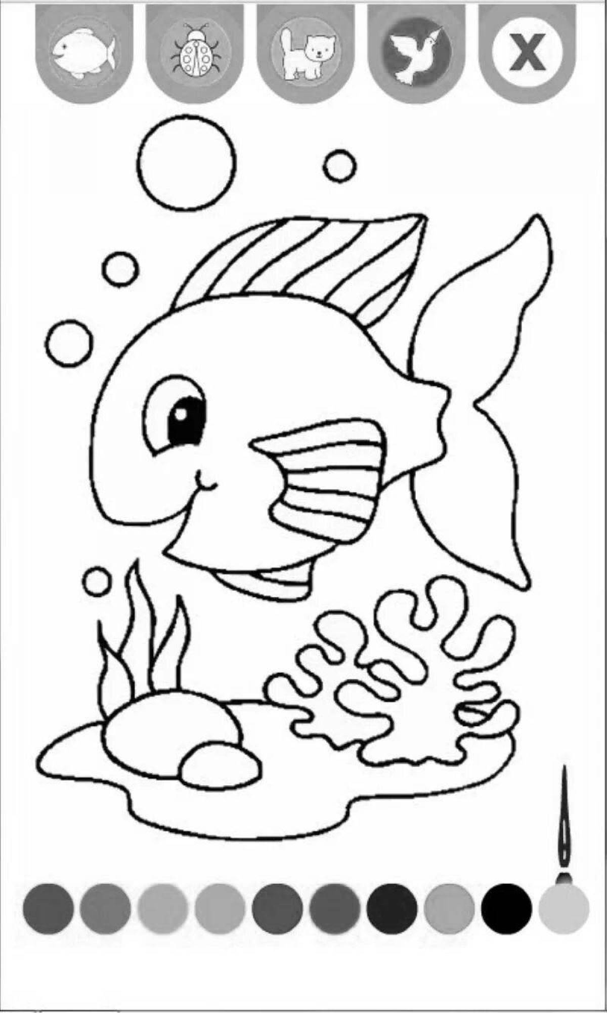 Shiny fish in the aquarium coloring book