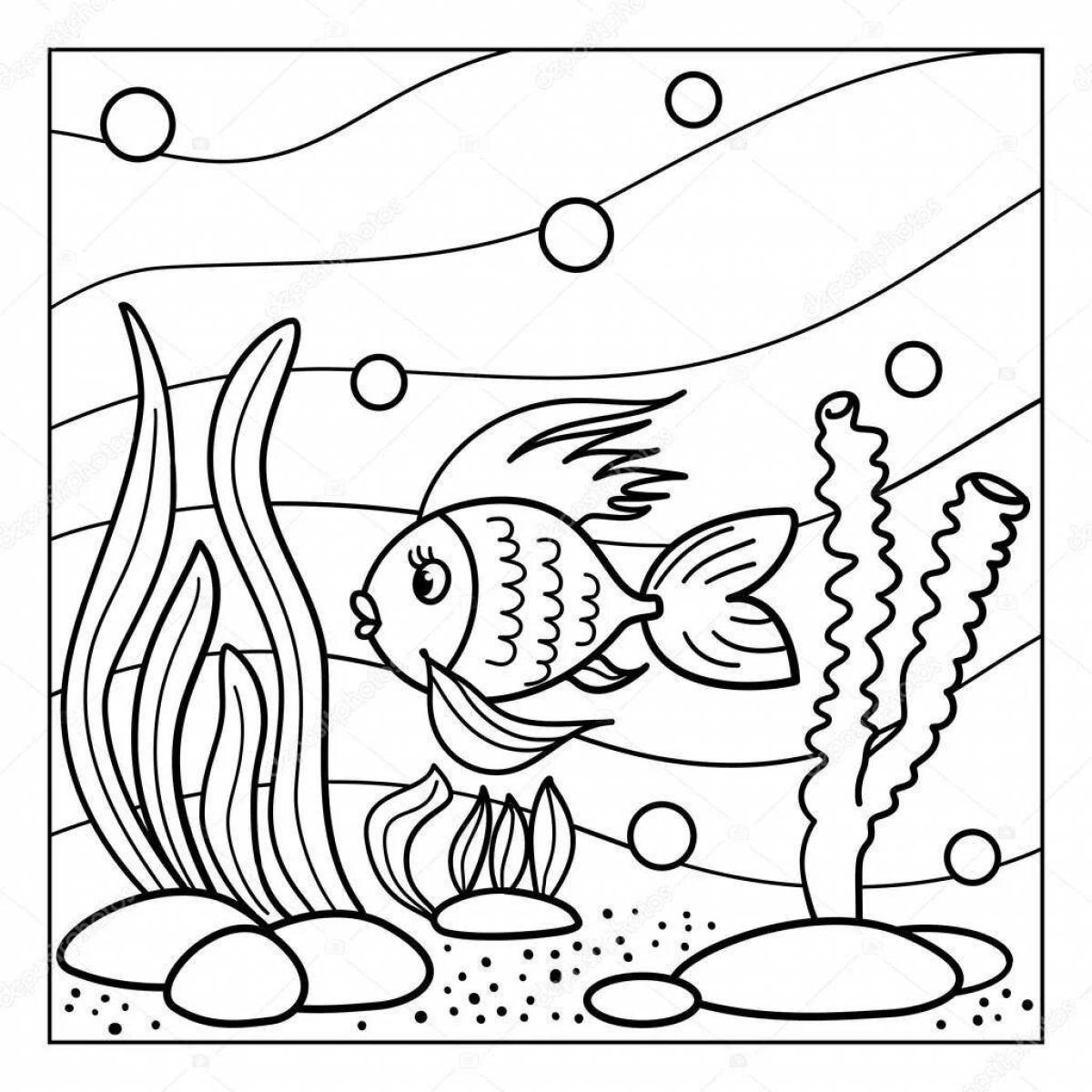 Adorable fish in the aquarium coloring book