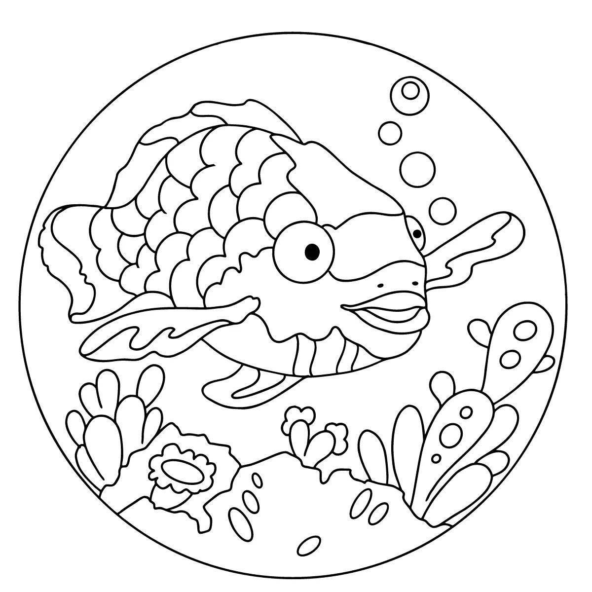 Adorable fish in the aquarium coloring book