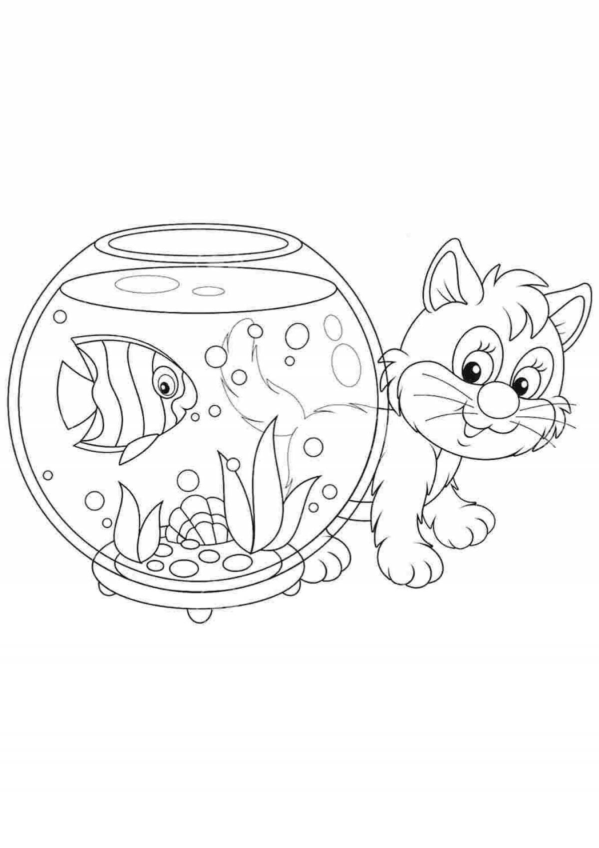 A wonderful fish in an aquarium coloring book